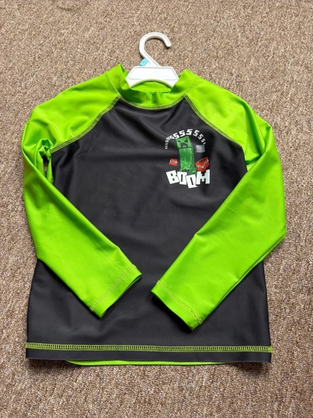 Minecraft Kids Long Sleeve Rash Guard Swim Top - Green & Black with Graphic